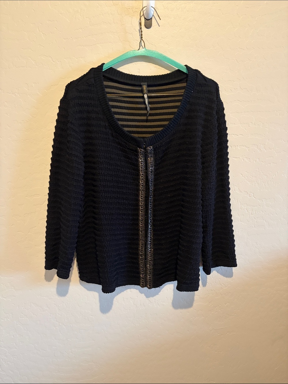 Plenty by Tracy Reese Black Textured Zip Cardigan